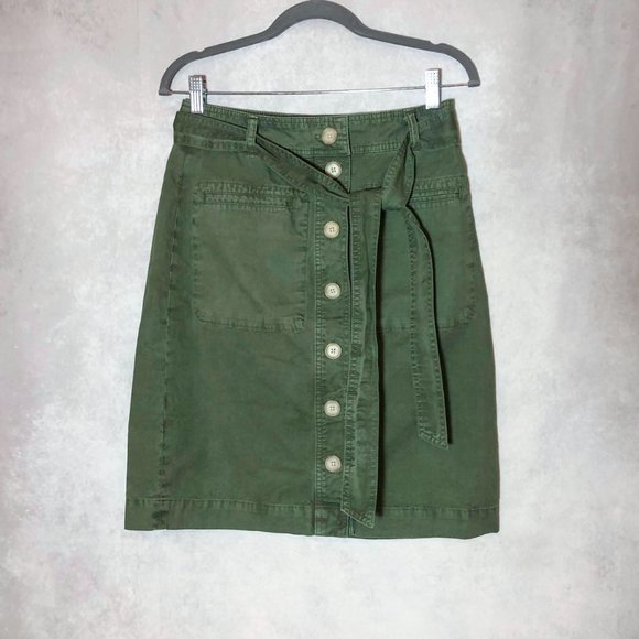 J Crew Chino Skirt GreenTie-Belt Button Front Midi Size 4 - Picture 4 of 10